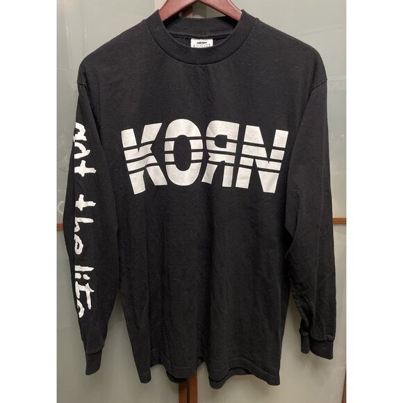 KORN Vintage Adidas Longsleeve Band T-Shirt Tee Size Large Striped Logo Bootleg